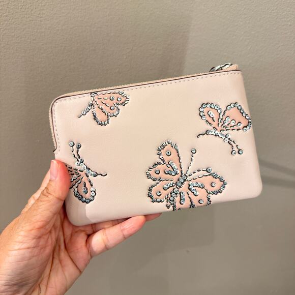 Coach Corner Zip Wristlet With Sparkly Butterfly Print CCJ72‼️choose 1 color‼️ - Picture 4 of 10